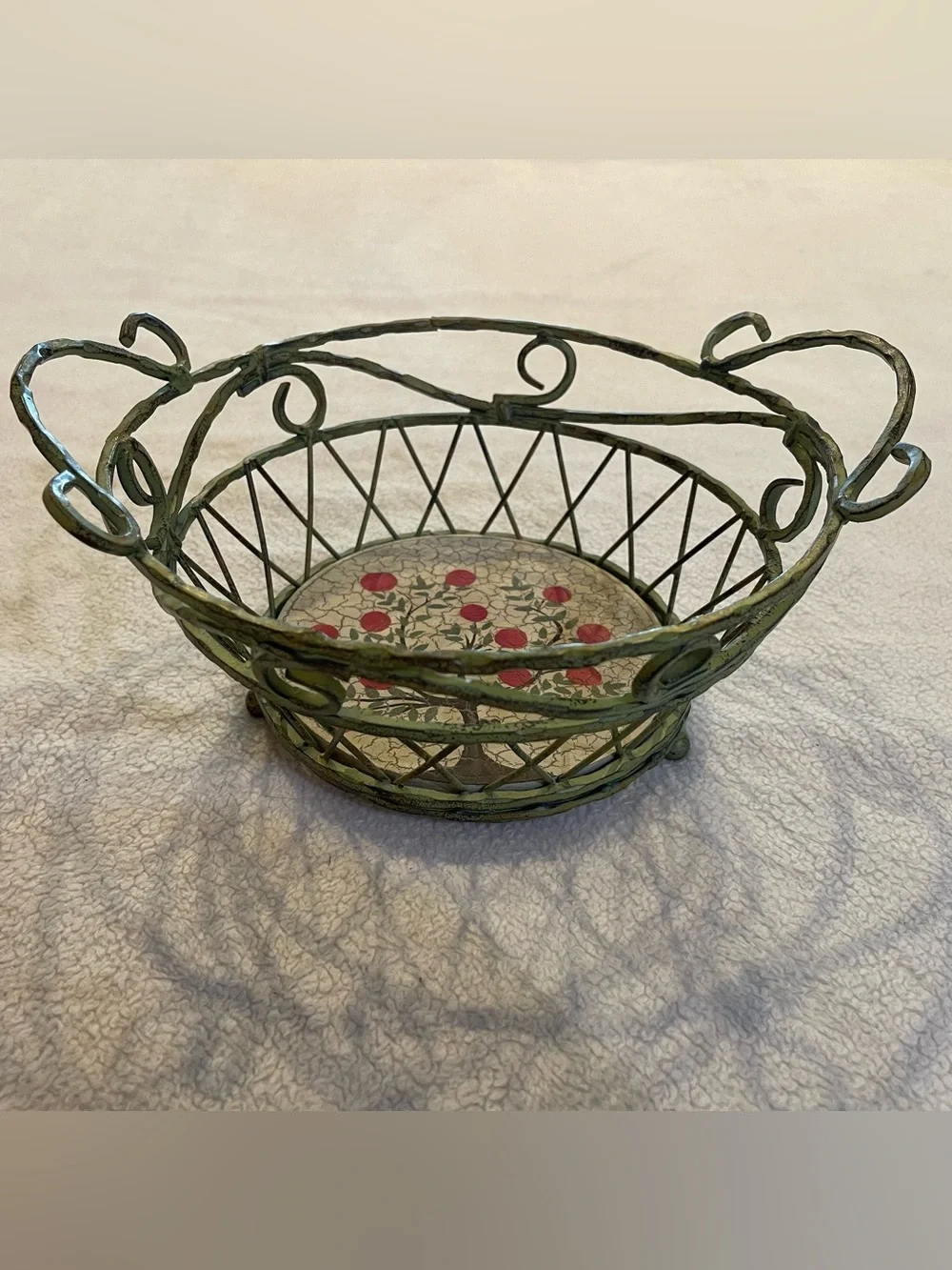 Vintage Wrought Iron Apple Fruit Basket Cottagecore Farmhouse Decor